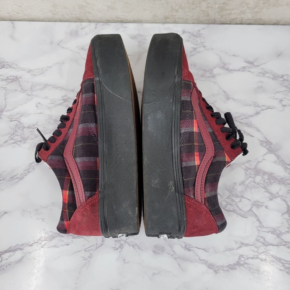 VANS Old Skool Stackform Shoes Red Suede Red & Black Plaid Platform Sneakers - Picture 9 of 13